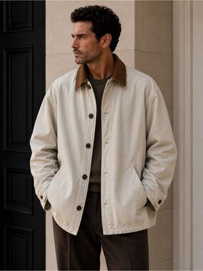 J. Crew Cream Barn Jacket with Brown Corduroy Collar